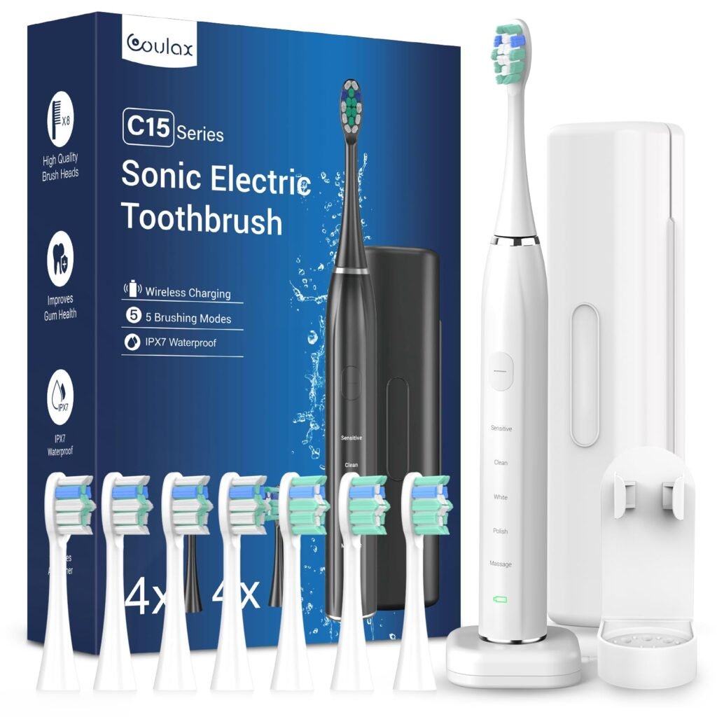 Cepillo de Dientes Eléctrico para Adultos: Limpieza Superior con Ocho Cabezas y Estuche de Viaje